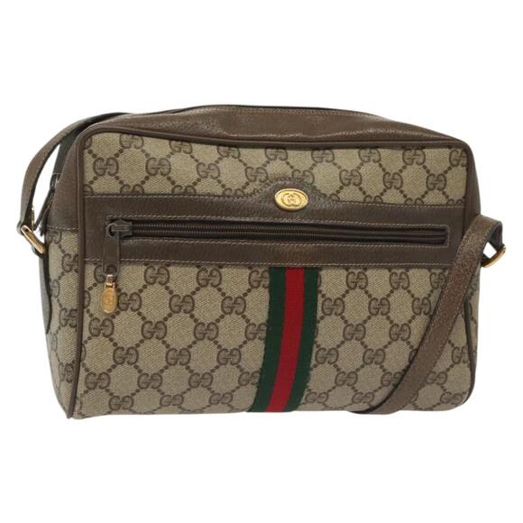 GUCCI GG Supreme Web Sherry Line Shoulder Bag Pvc Beige Gold Red - Picture 1 of 16